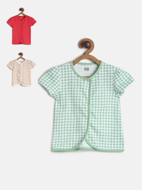 

MINI KLUB Infant Girls Pack Of 3 Printed Pure Cotton Jhablas, Green