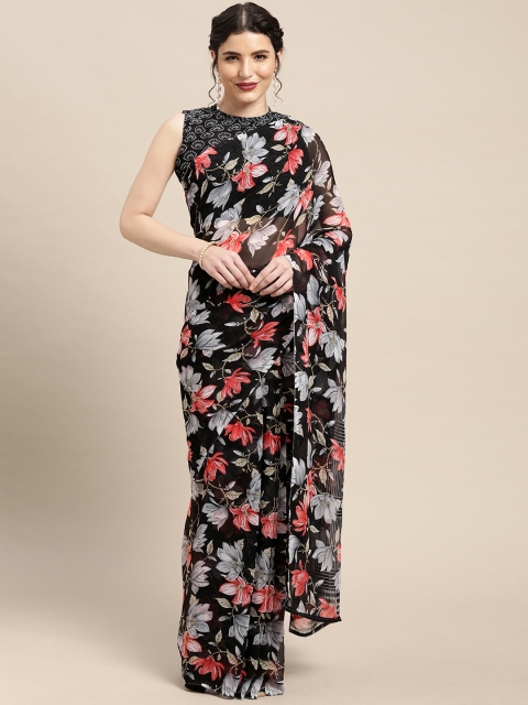 

Mitera Black & Red Floral Pure Georgette Saree