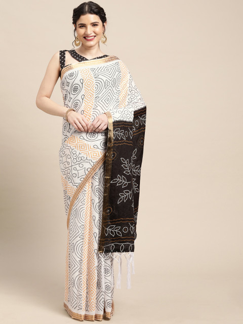

Mitera White & Black Pure Cotton Bandhani Saree