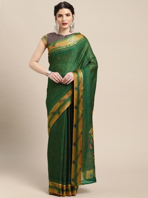 

Mitera Green & Yellow Ethnic Motifs Silk Cotton Saree