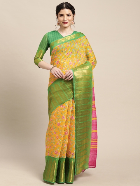 

Mitera Yellow & Green Ethnic Motifs Saree