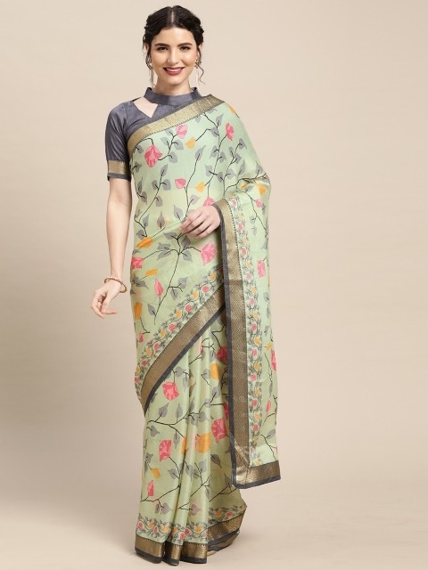 

Mitera Mint Green & Grey Floral Pure Georgette Saree