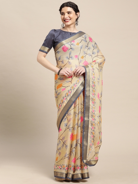 

Mitera Cream-Coloured & Pink Ethnic Motifs Pure Georgette Saree