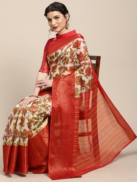 

Mitera White & Red Ethnic Motifs Saree