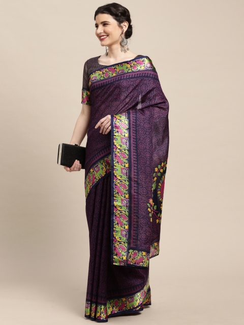 

Mitera Purple & Lime Green Ethnic Motifs Silk Cotton Saree