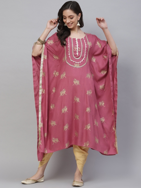 

mokshi Women Pink Ethnic Motifs Printed Kurta with Dhoti Pants