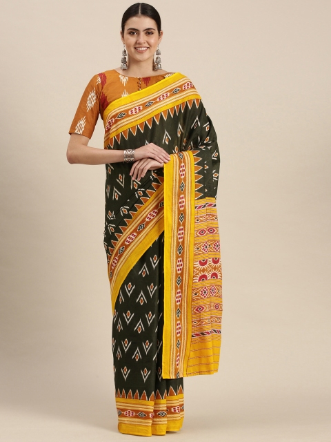 

Satrani Green & Yellow Pure Cotton Geometric Print Saree