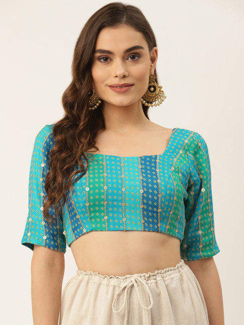 

NDS Niharikaa Designer Studio Women Blue & Sea Green Printed Padded Blouse With Zari work