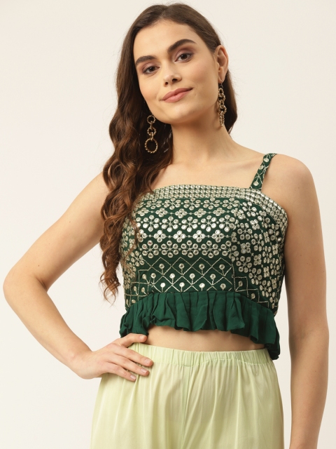 

NDS Niharikaa Designer Studio Women Green Spaghetti Neck Padded Peplum Style Blouse