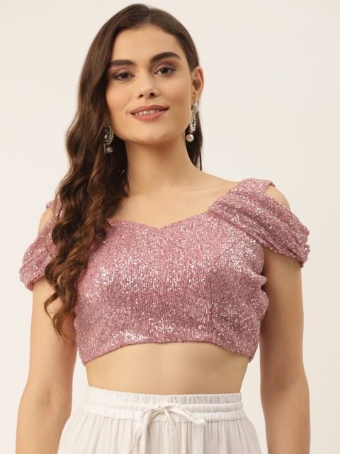 

NDS Niharikaa Designer Studio Women Pink Sequinned Padded Saree Blouse