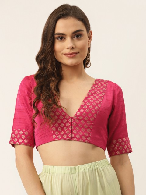 

NDS Niharikaa Designer Studio Women Pink & Beige Ethnic Motifs Printed Padded Saree Blouse