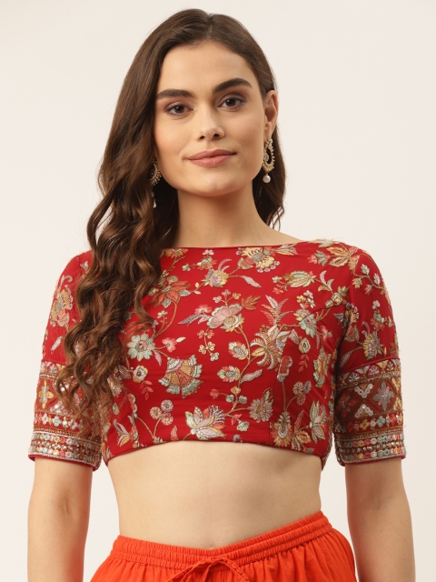 

NDS Niharikaa Designer Studio Women Red Ethnic Motif Embroidered Padded Blouse