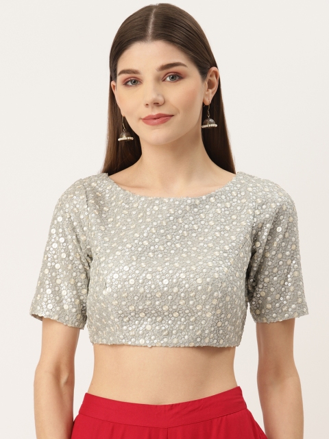 

NDS Niharikaa Designer Studio Women Grey Sequin Embroidered Padded Blouse