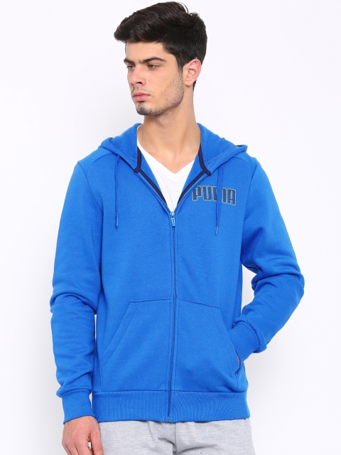 

PUMA Men Blue Solid Front Open Hooded Sweatshirt