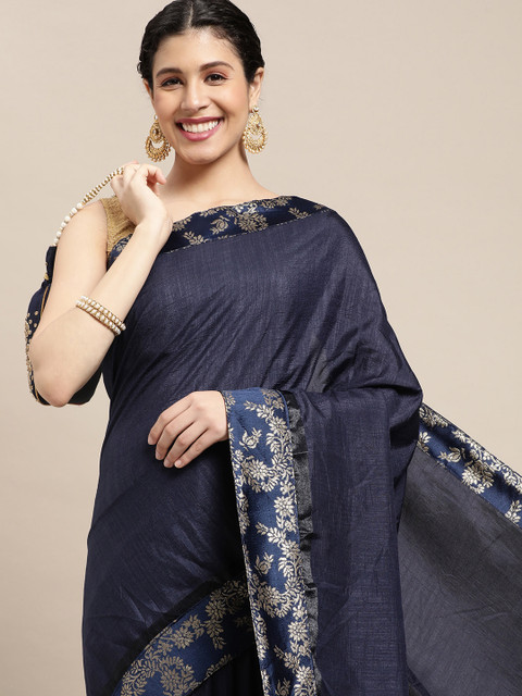 

all about you Navy Blue Silk Blend Saree