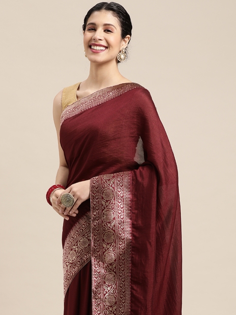 

all about you Maroon & Golden Silk Blend Saree