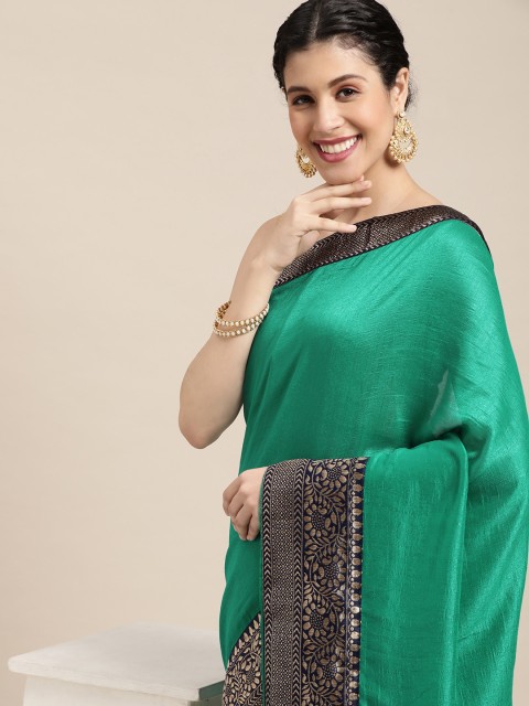 

all about you Sea Green & Navy Blue Silk Blend Saree