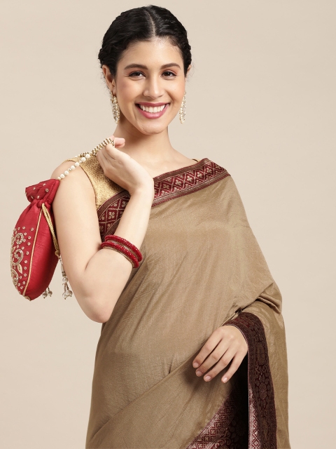 

all about you Beige & Maroon Silk Blend Saree