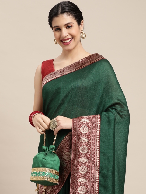 

all about you Green & Maroon Silk Blend Saree