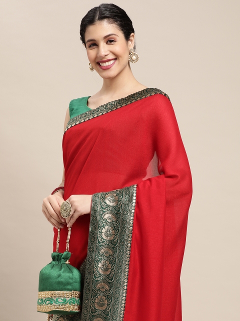 

all about you Red & Green Silk Blend Saree