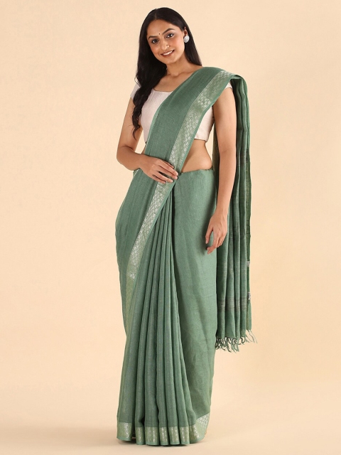 

Taneira Green & Silver-Toned Pure Linen Bhagalpuri Saree