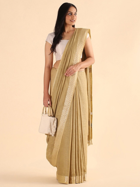 

Taneira Beige & Silver-Toned Zari Pure Linen Bhagalpuri Saree