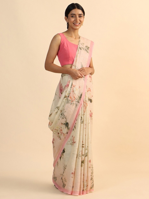 

Taneira Light Pink Linen Digital Printed Saree