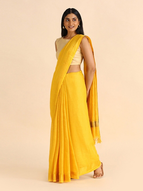 

Taneira Yellow & Gold-Toned Zari Pure Linen Bhagalpuri Saree