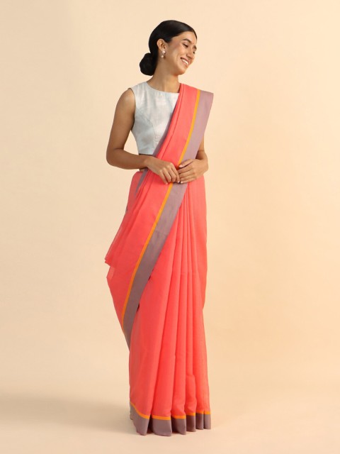 

Taneira Pink & Grey Pure Linen Saree