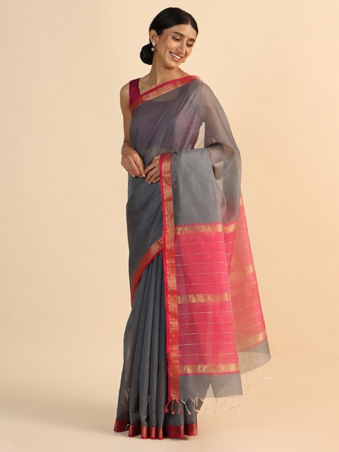 

Taneira Grey Silk Cotton Maheswari Saree
