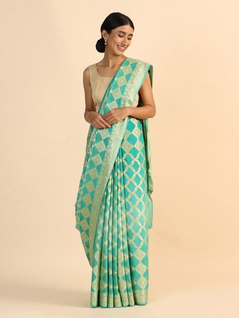 

Taneira Blue Woven Design Zari Pure Georgette Banarasi Saree