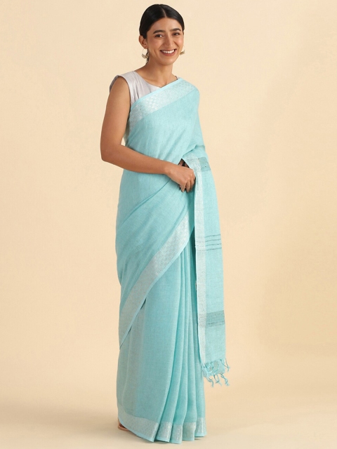 

Taneira Blue & Silver-Toned Zardozi Pure Linen Bhagalpuri Saree