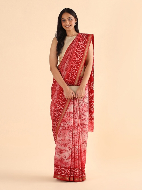 

Taneira Red & White Floral Zari Silk Cotton Saree