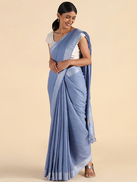 

Taneira Light Blue Solid Bhagalpuri Pure Linen Saree