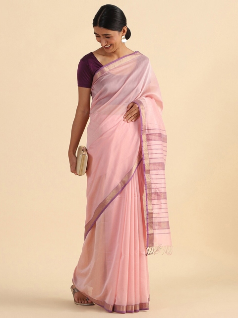 

Taneira Orange & Purple Zari Silk Cotton Maheshwari Saree