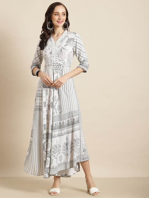 

Juniper White & Grey Floral Flared Maxi Dress With Belt