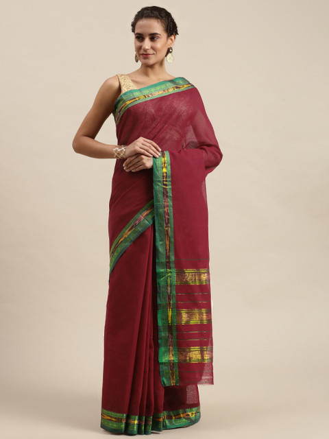 

KALINI Maroon & Green Pure Cotton Saree