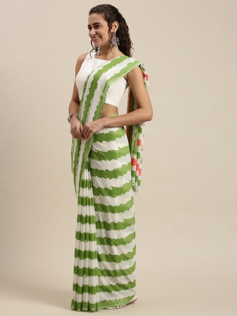 

KALINI White & Green Striped Saree