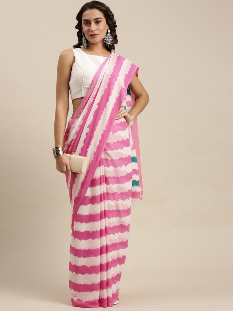 

KALINI White & Pink Striped Saree