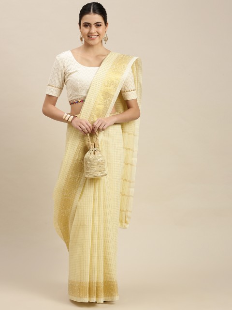 

Pavechas Off White Checked Saree