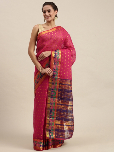 

Pavechas Pink & Blue Woven Design Saree