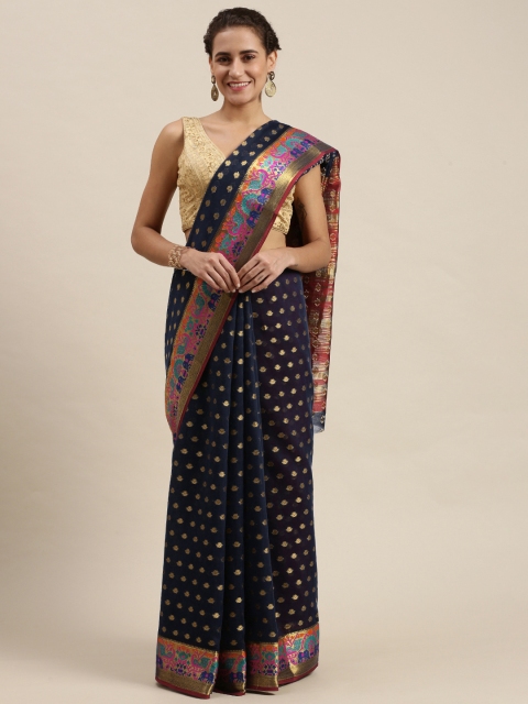 

Pavechas Navy Blue & Maroon Woven Design Saree