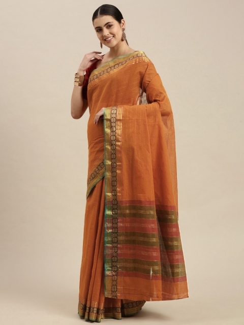 

Pavechas Rust Orange Pure Cotton Saree