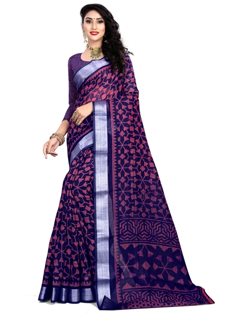 

Viva N Diva Purple & Silver-Toned Zari Linen Blend Saree