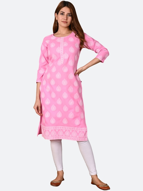 

KALINI Women Pink & White Ethnic Motifs Printed Kurta