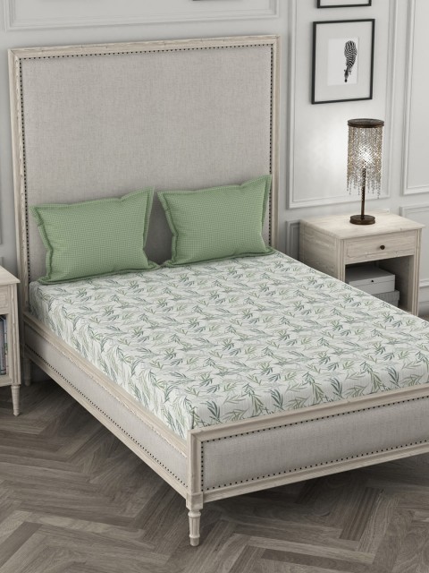 

Trident Green & White Floral Cotton Double King Bedding Set
