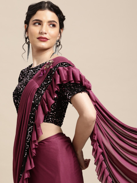 

Mitera Burgundy & Black Sequinned Ready to Wear Saree