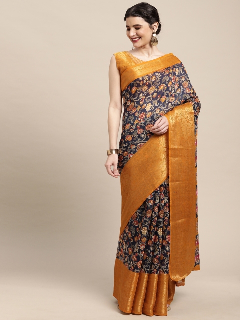 

Mitera Navy Blue & Orange Ethnic Motifs Saree
