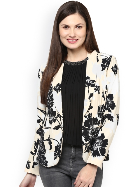 

Harpa Beige Floral Print Open Front Jacket