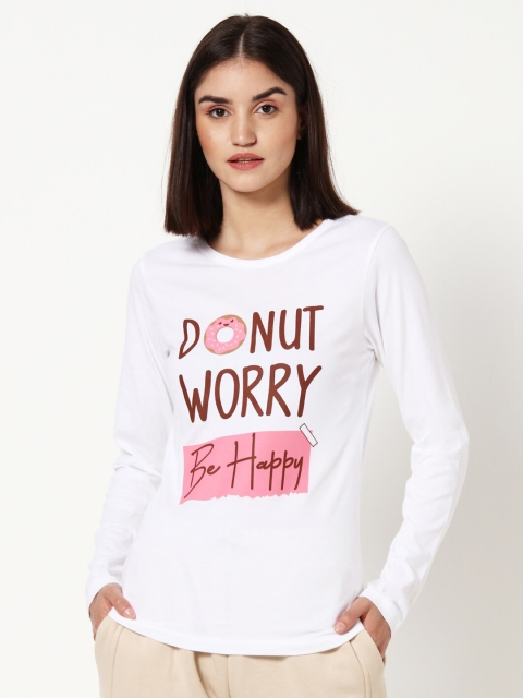 

Bewakoof Women White Typography Printed T-shirt